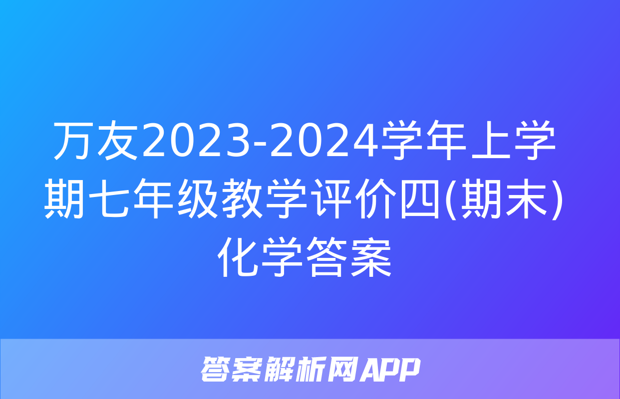 万友2023-2024学年上学期七年级教学评价四(期末)化学答案