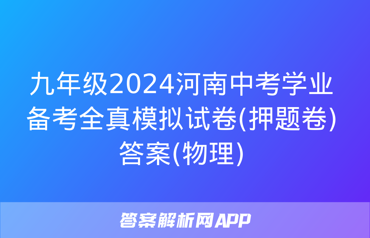 九年级2024河南中考学业备考全真模拟试卷(押题卷)答案(物理)