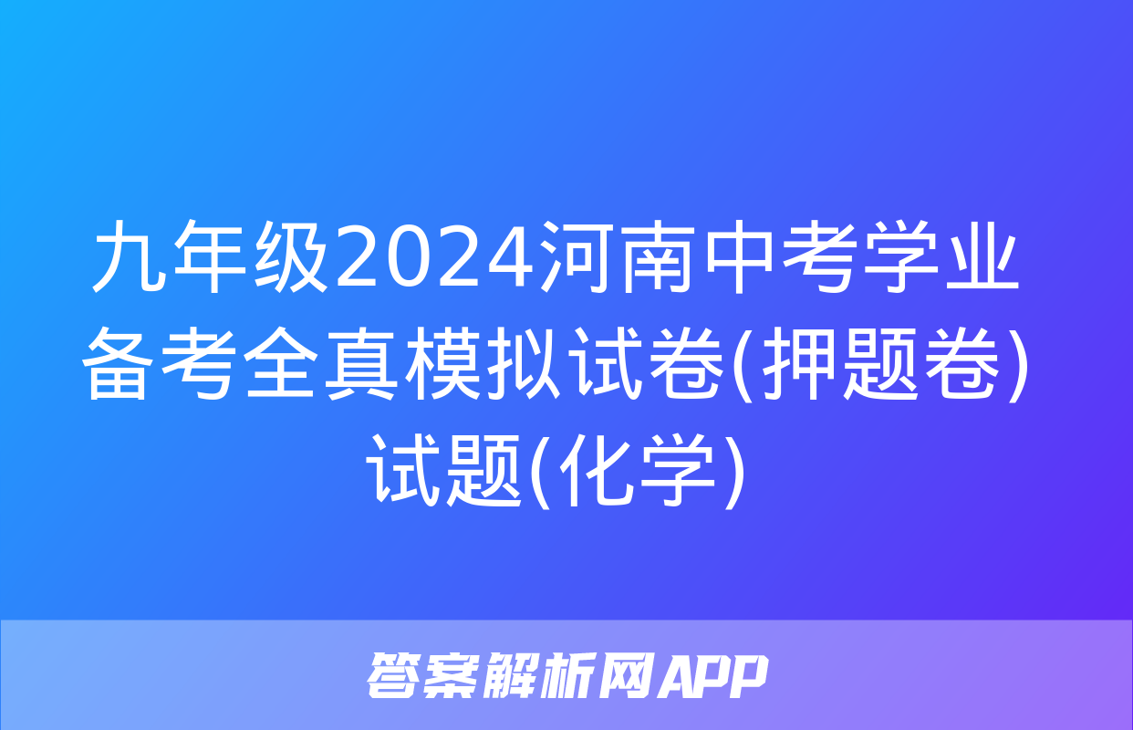 九年级2024河南中考学业备考全真模拟试卷(押题卷)试题(化学)