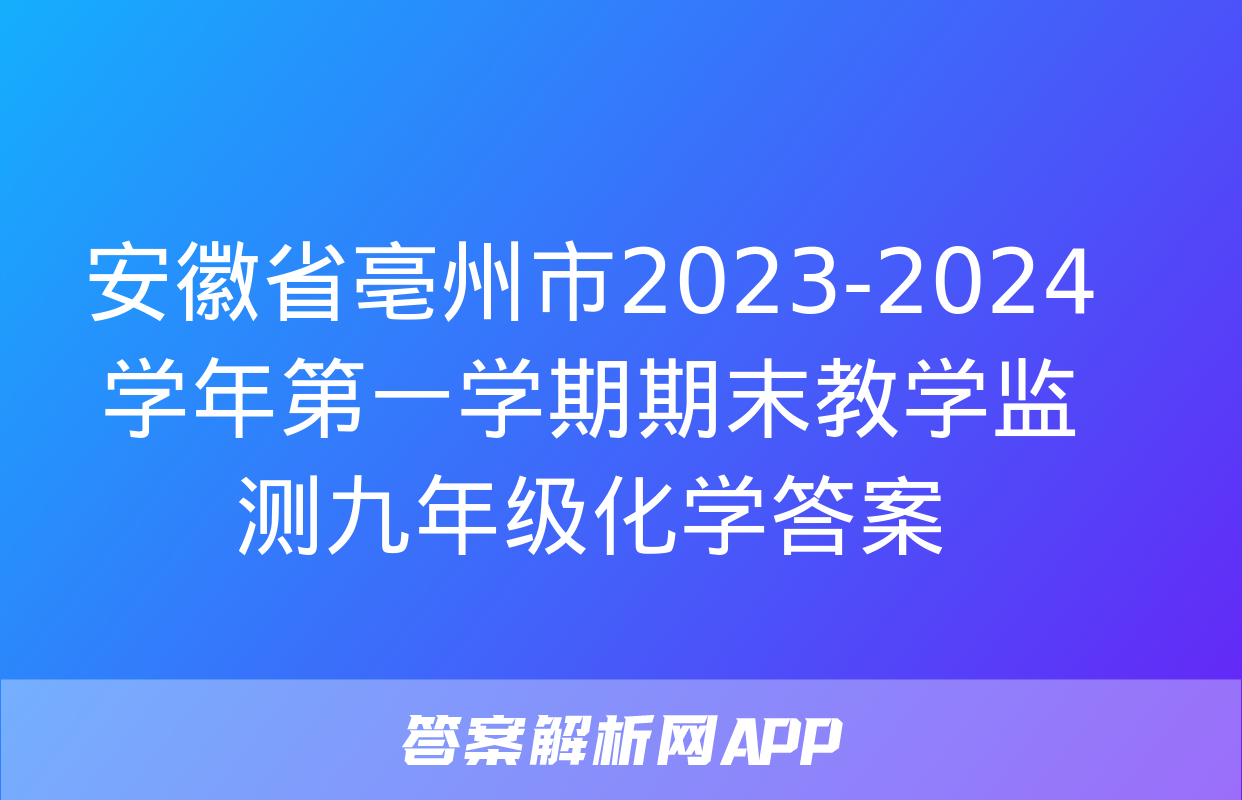 安徽省亳州市2023-2024学年第一学期期末教学监测九年级化学答案