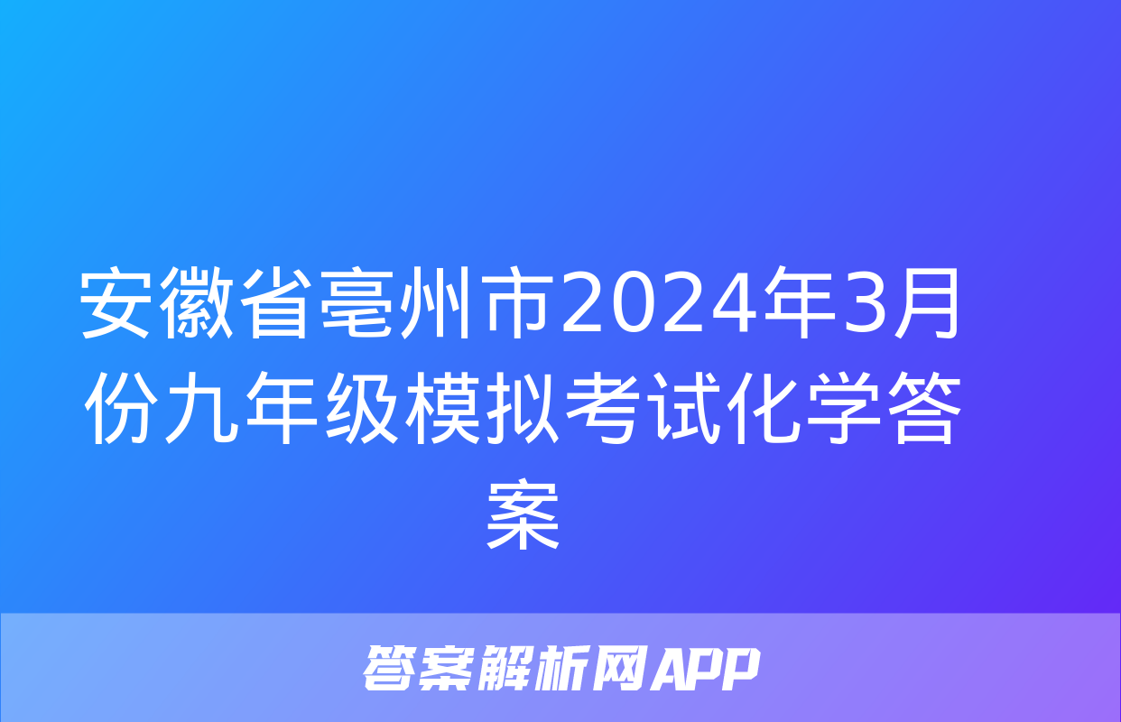 安徽省亳州市2024年3月份九年级模拟考试化学答案