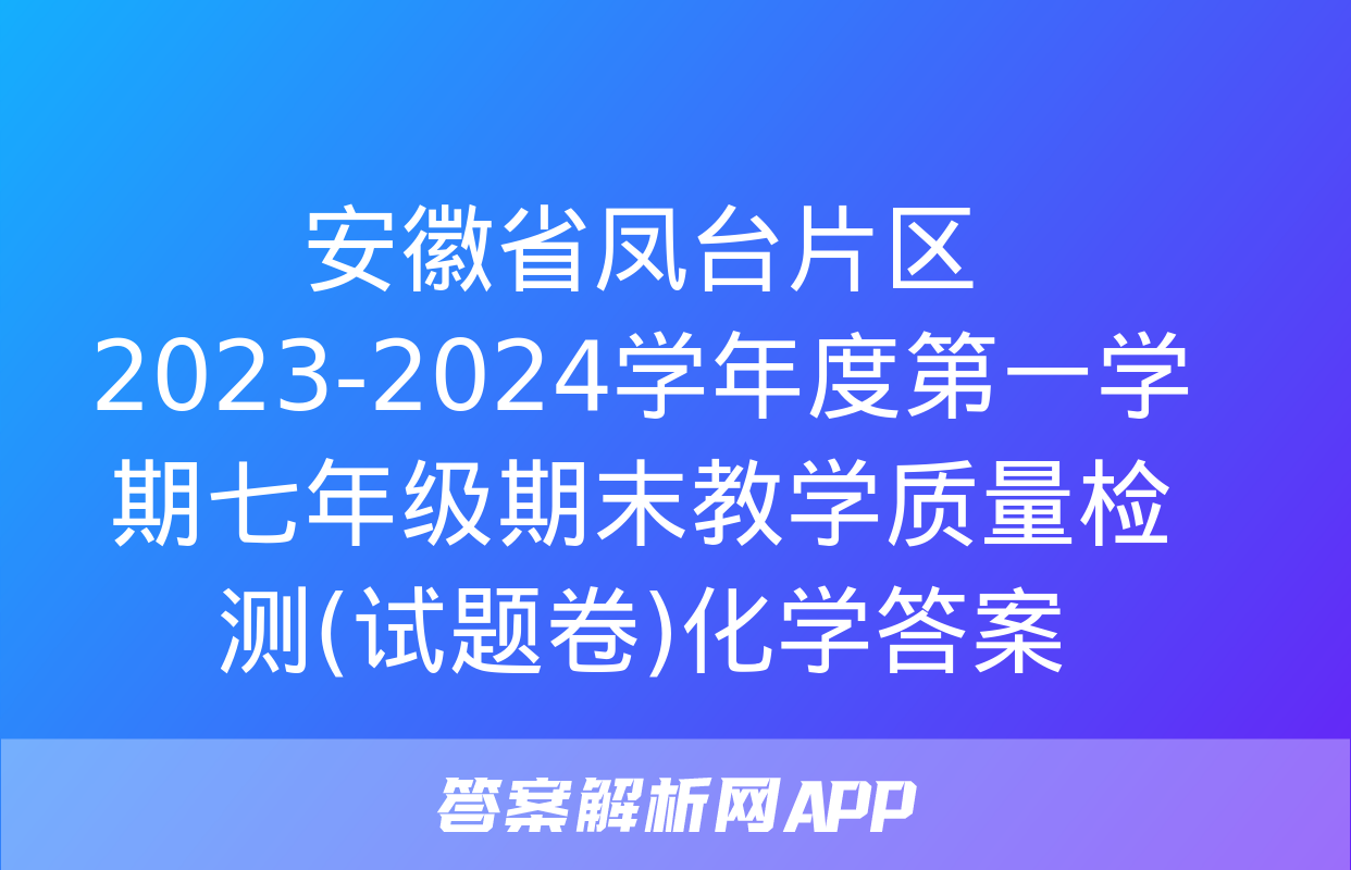 安徽省凤台片区2023-2024学年度第一学期七年级期末教学质量检测(试题卷)化学答案