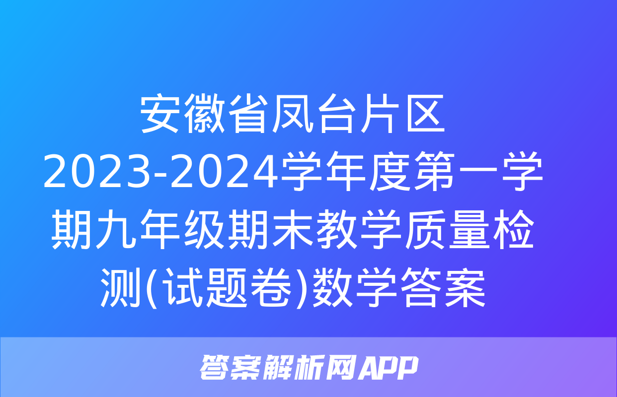 安徽省凤台片区2023-2024学年度第一学期九年级期末教学质量检测(试题卷)数学答案