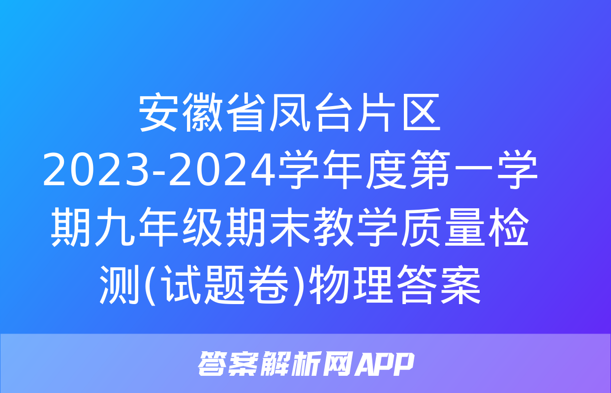 安徽省凤台片区2023-2024学年度第一学期九年级期末教学质量检测(试题卷)物理答案