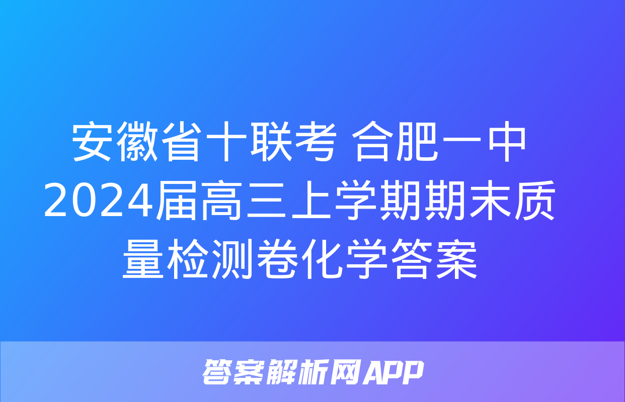 安徽省十联考 合肥一中2024届高三上学期期末质量检测卷化学答案