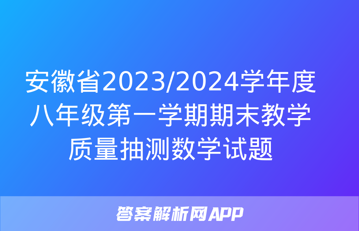 安徽省2023/2024学年度八年级第一学期期末教学质量抽测数学试题