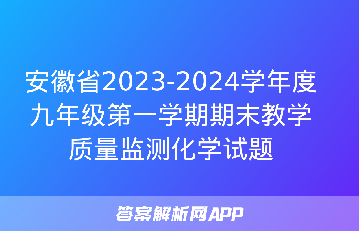 安徽省2023-2024学年度九年级第一学期期末教学质量监测化学试题