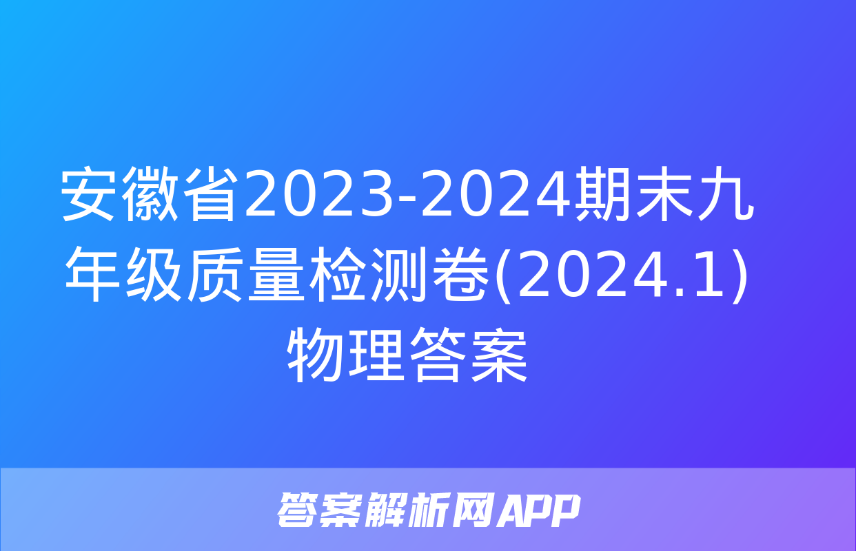 安徽省2023-2024期末九年级质量检测卷(2024.1)物理答案