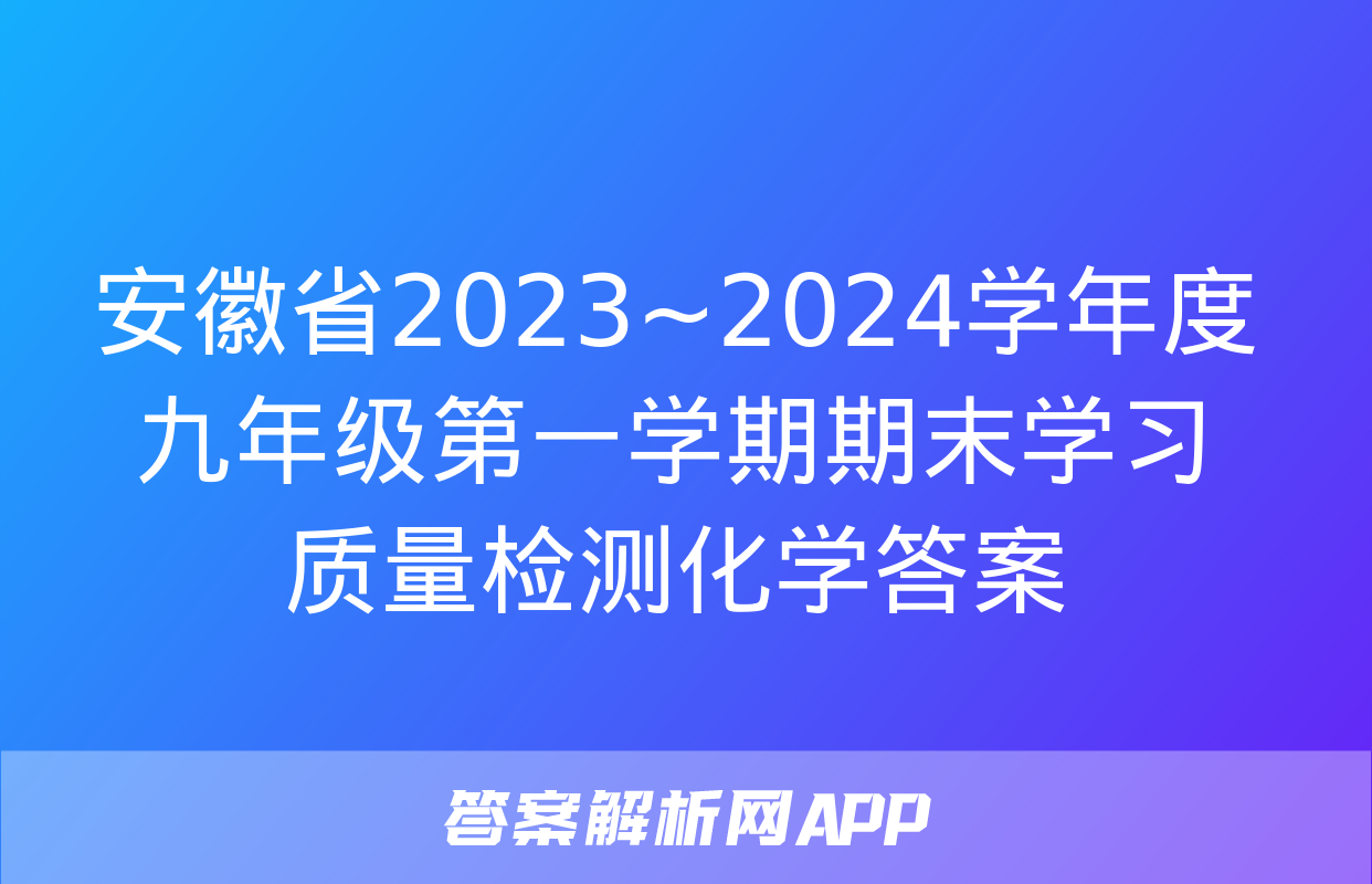 安徽省2023~2024学年度九年级第一学期期末学习质量检测化学答案