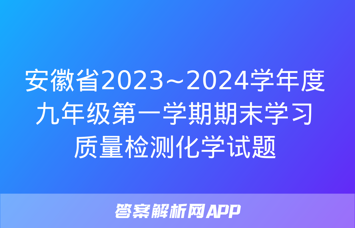 安徽省2023~2024学年度九年级第一学期期末学习质量检测化学试题