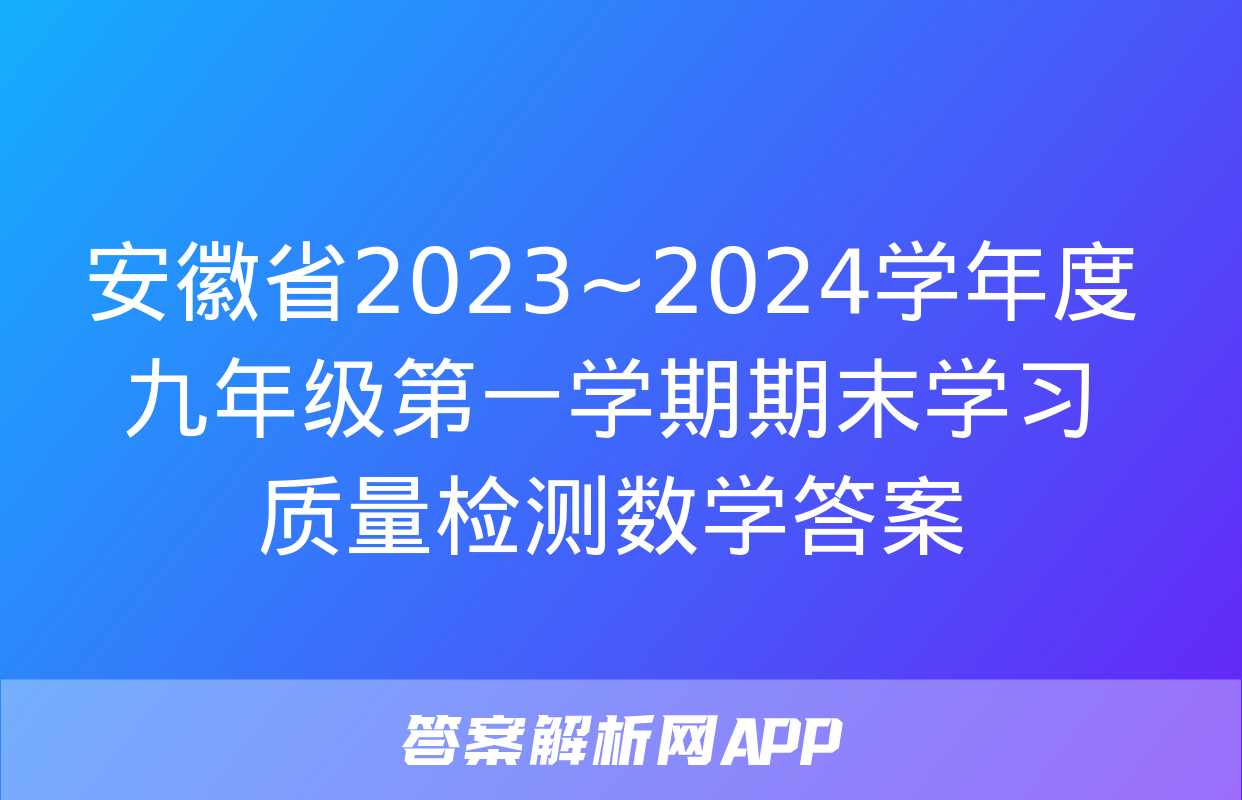 安徽省2023~2024学年度九年级第一学期期末学习质量检测数学答案