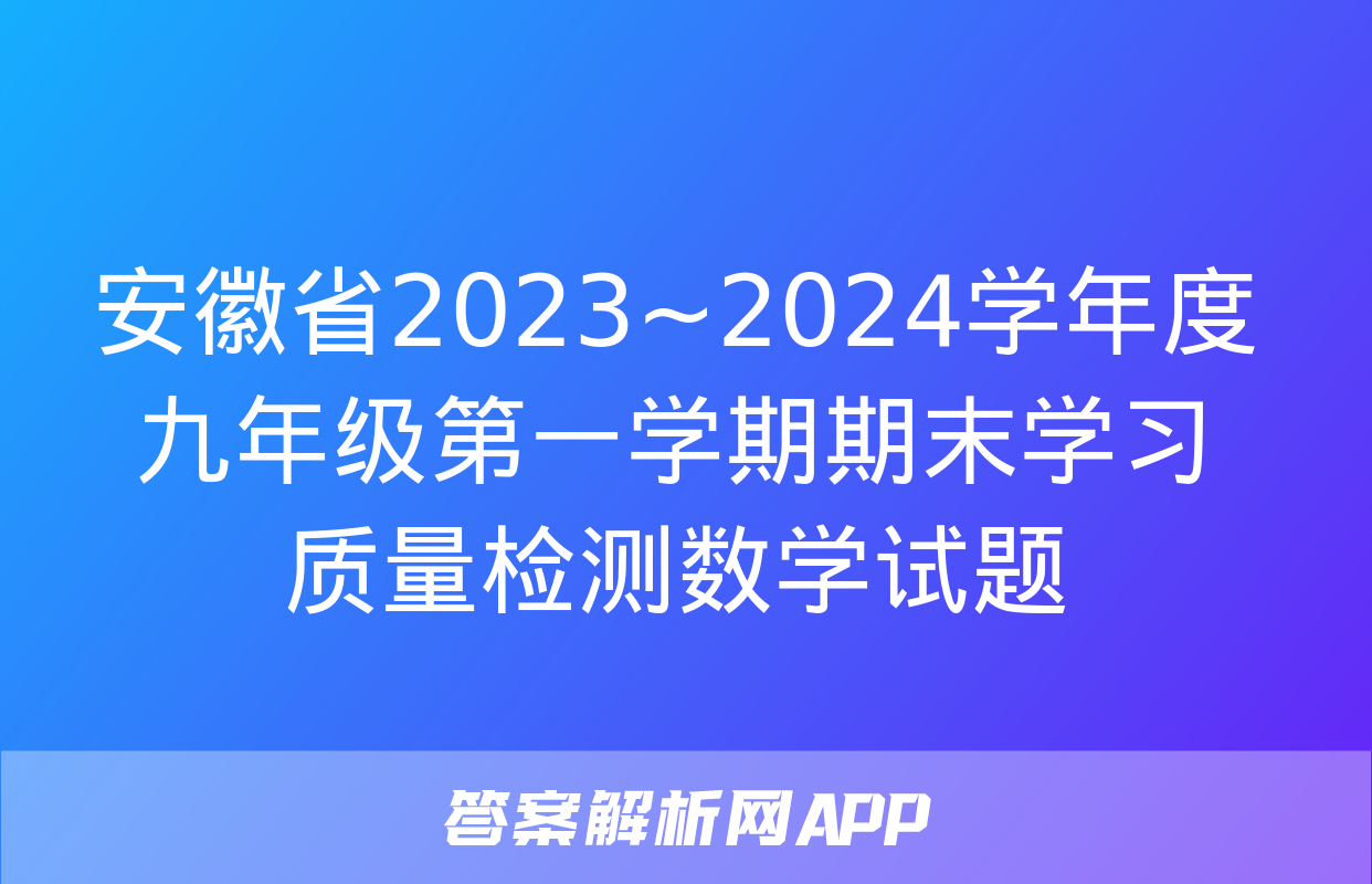 安徽省2023~2024学年度九年级第一学期期末学习质量检测数学试题