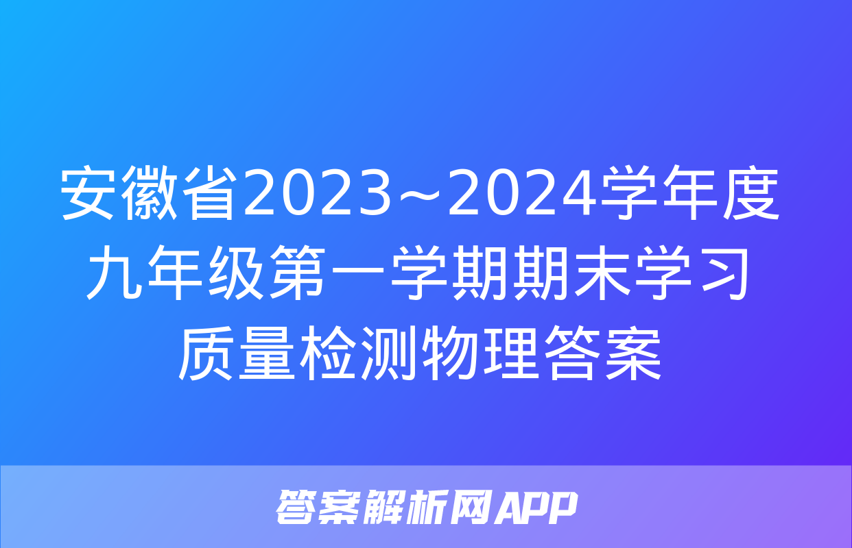 安徽省2023~2024学年度九年级第一学期期末学习质量检测物理答案