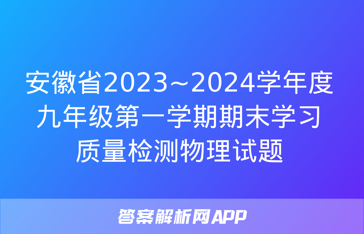 安徽省2023~2024学年度九年级第一学期期末学习质量检测物理试题