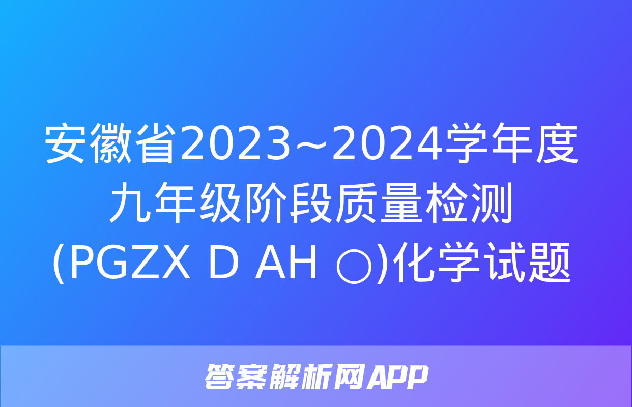 安徽省2023~2024学年度九年级阶段质量检测(PGZX D AH ○)化学试题