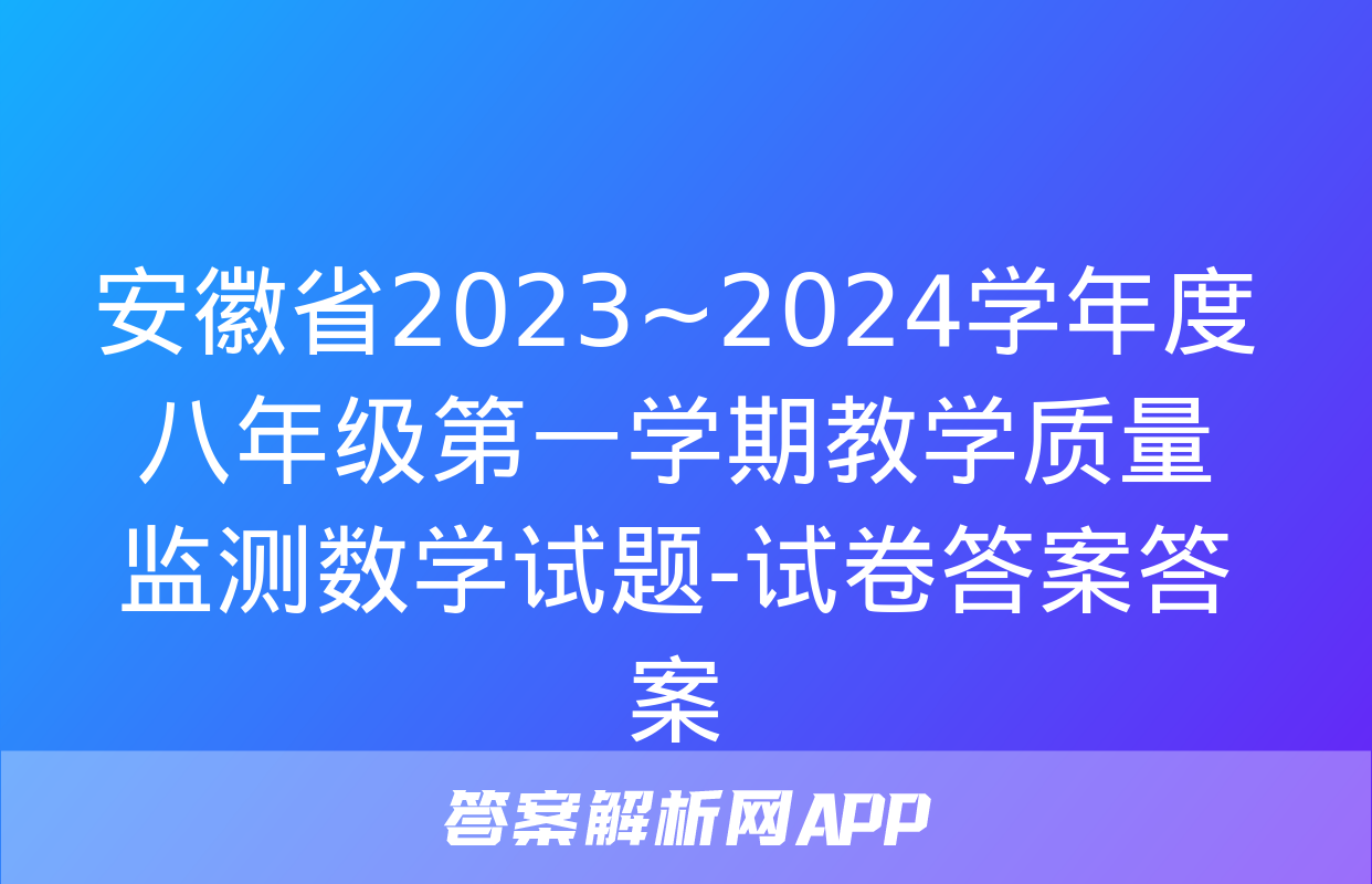 安徽省2023~2024学年度八年级第一学期教学质量监测数学试题-试卷答案答案