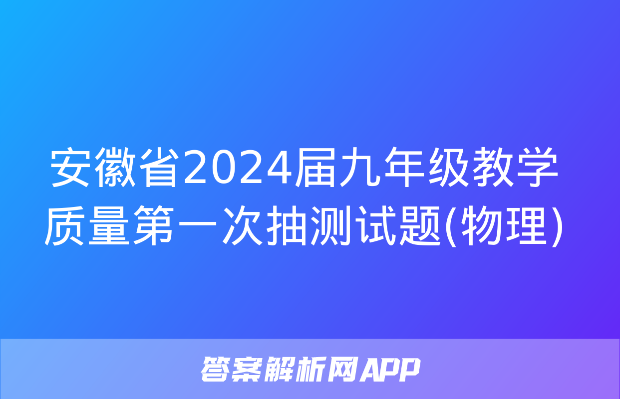 安徽省2024届九年级教学质量第一次抽测试题(物理)