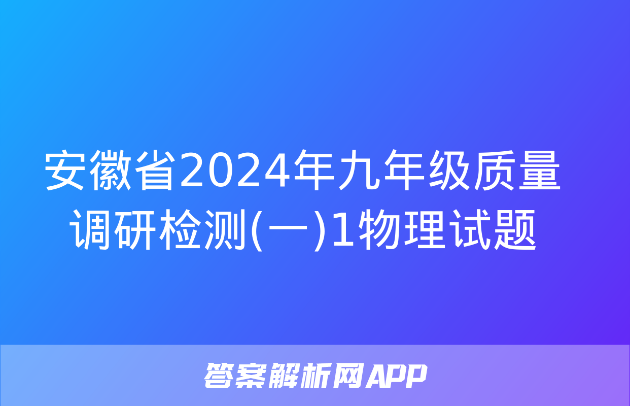 安徽省2024年九年级质量调研检测(一)1物理试题