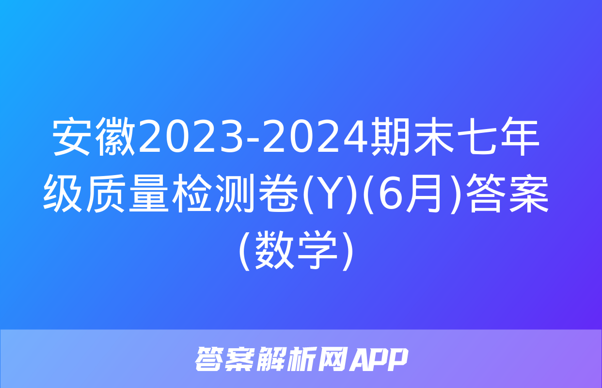 安徽2023-2024期末七年级质量检测卷(Y)(6月)答案(数学)