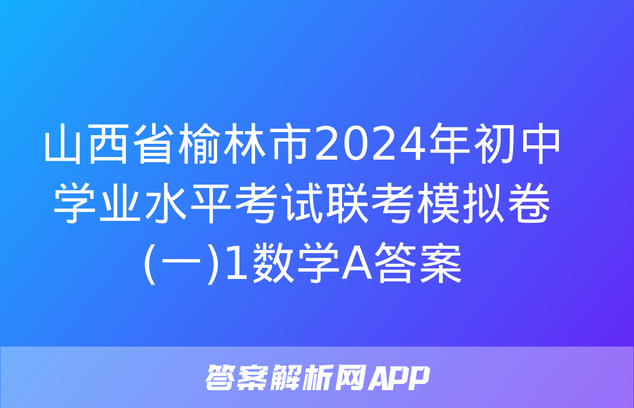 山西省榆林市2024年初中学业水平考试联考模拟卷(一)1数学A答案