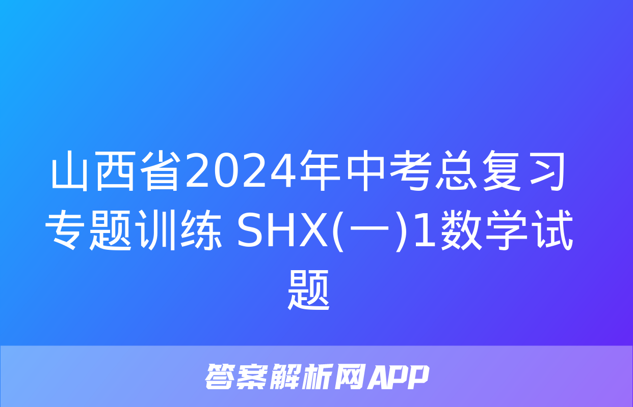 山西省2024年中考总复习专题训练 SHX(一)1数学试题