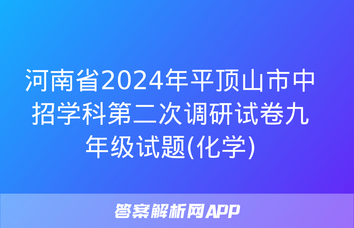 河南省2024年平顶山市中招学科第二次调研试卷九年级试题(化学)