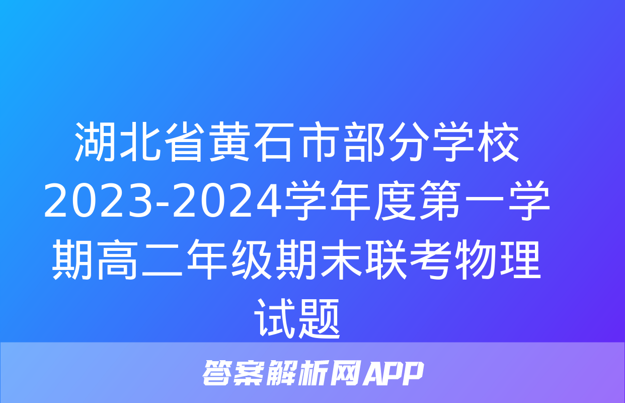 湖北省黄石市部分学校2023-2024学年度第一学期高二年级期末联考物理试题