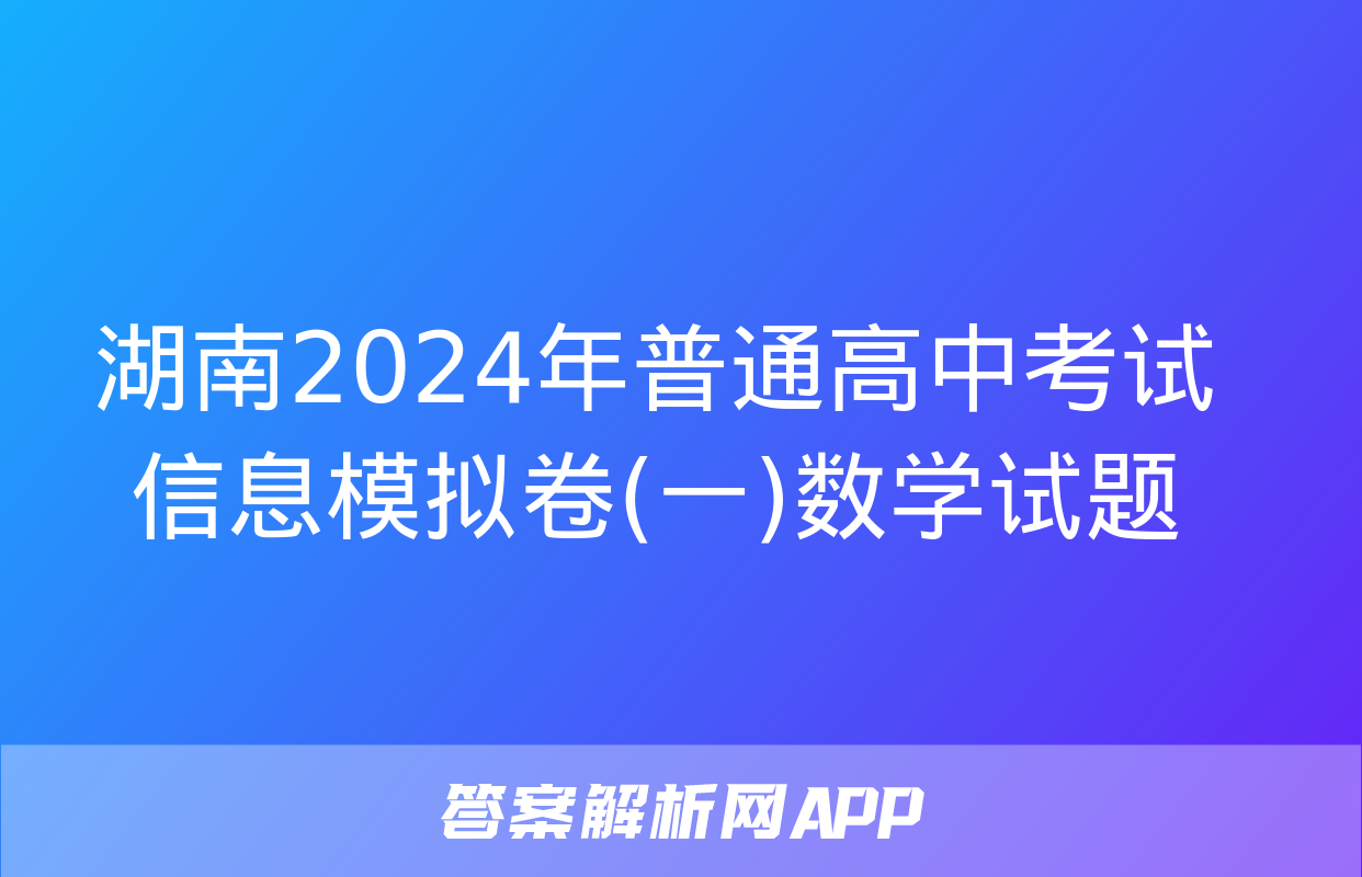 湖南2024年普通高中考试信息模拟卷(一)数学试题