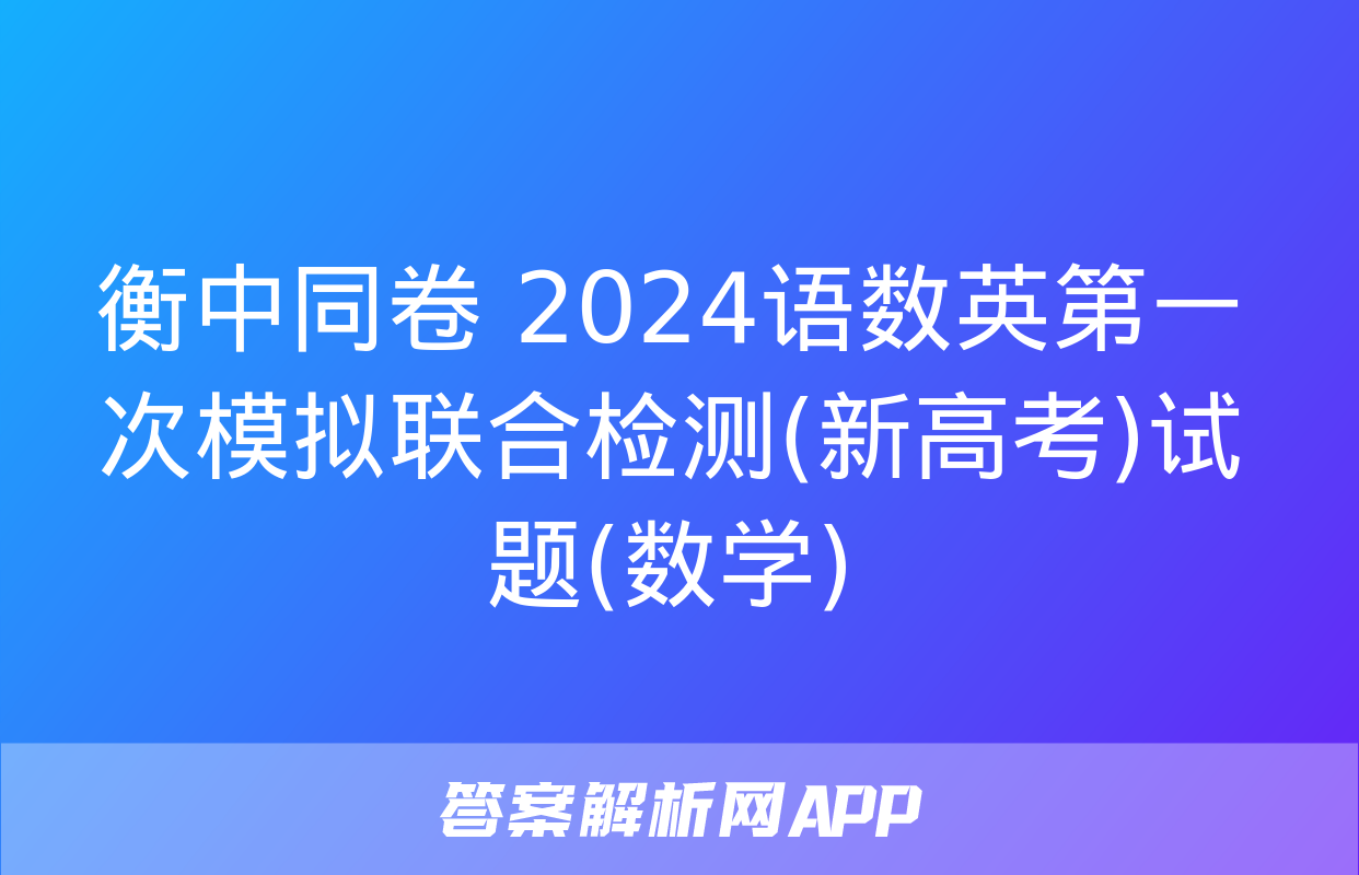 衡中同卷 2024语数英第一次模拟联合检测(新高考)试题(数学)