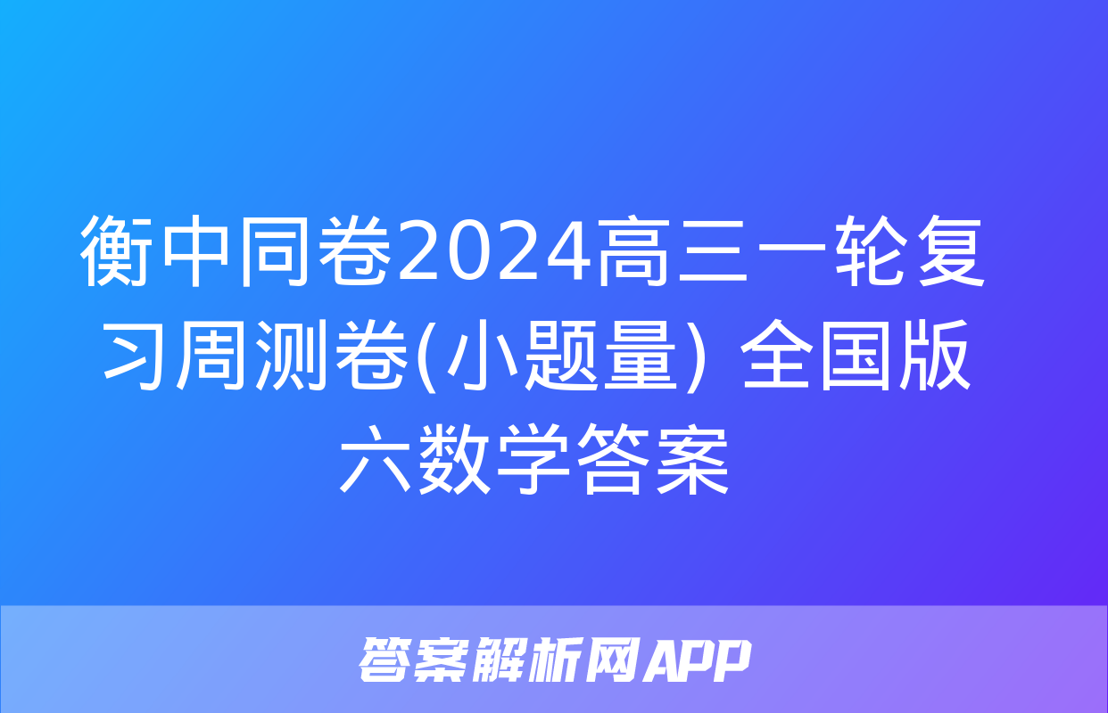 衡中同卷2024高三一轮复习周测卷(小题量) 全国版六数学答案