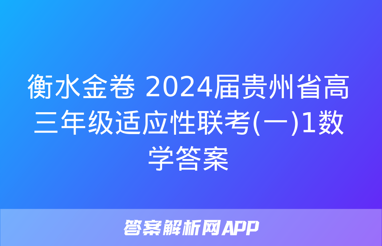 衡水金卷 2024届贵州省高三年级适应性联考(一)1数学答案