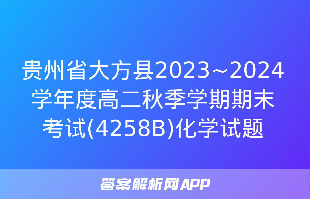 贵州省大方县2023~2024学年度高二秋季学期期末考试(4258B)化学试题