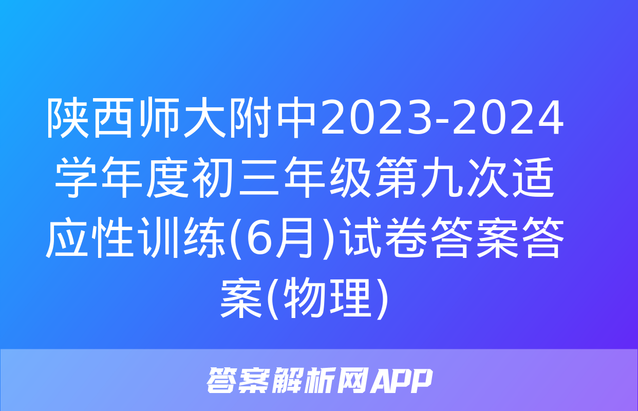 陕西师大附中2023-2024学年度初三年级第九次适应性训练(6月)试卷答案答案(物理)