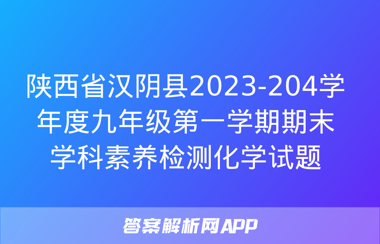 陕西省汉阴县2023-204学年度九年级第一学期期末学科素养检测化学试题