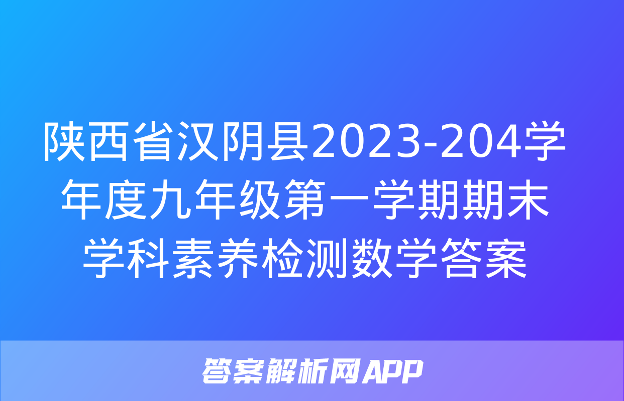 陕西省汉阴县2023-204学年度九年级第一学期期末学科素养检测数学答案