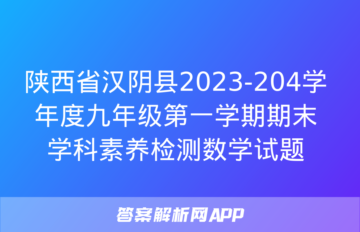 陕西省汉阴县2023-204学年度九年级第一学期期末学科素养检测数学试题