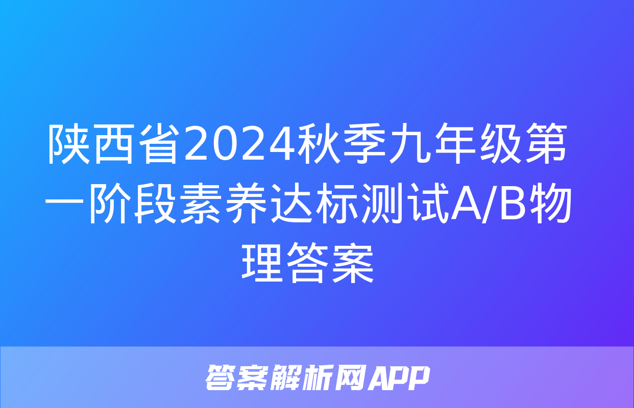 陕西省2024秋季九年级第一阶段素养达标测试A/B物理答案