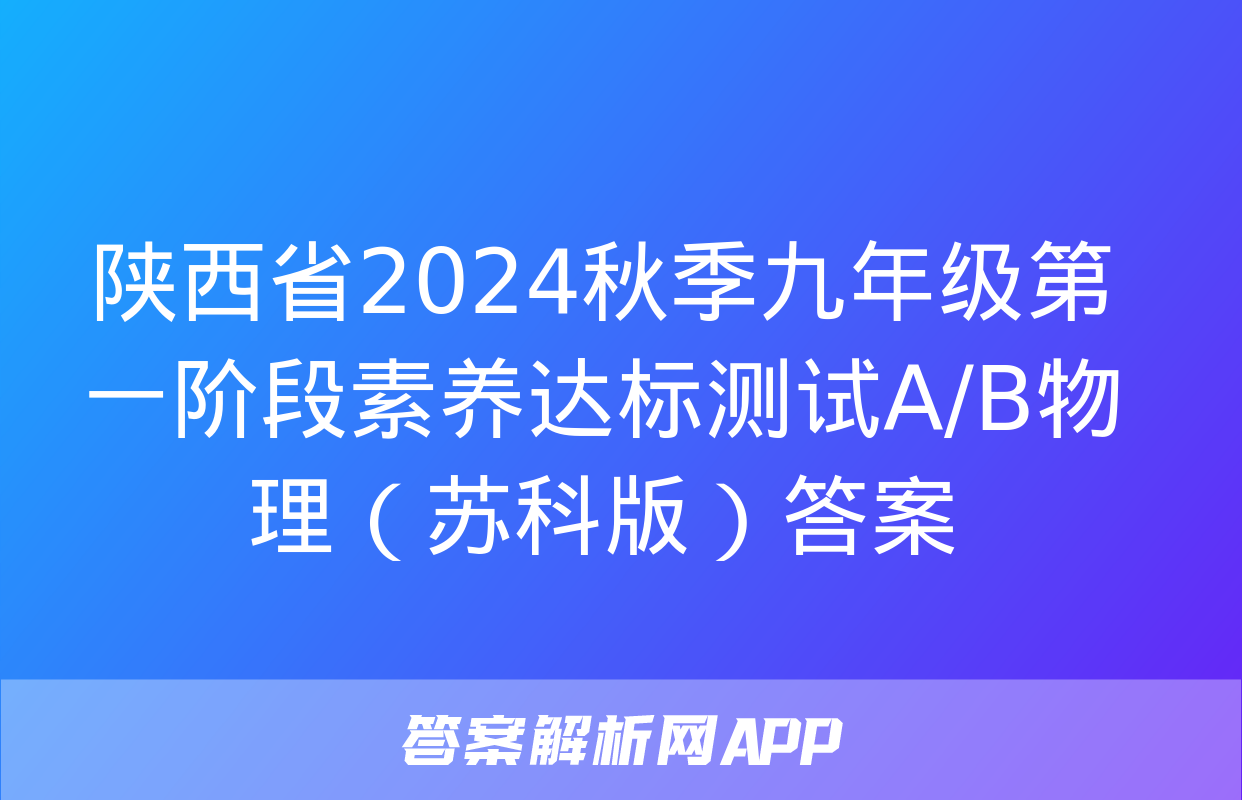 陕西省2024秋季九年级第一阶段素养达标测试A/B物理（苏科版）答案