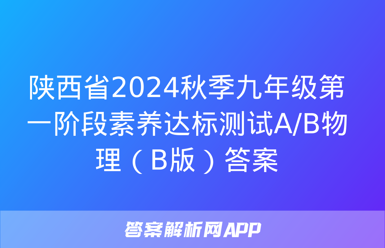 陕西省2024秋季九年级第一阶段素养达标测试A/B物理（B版）答案