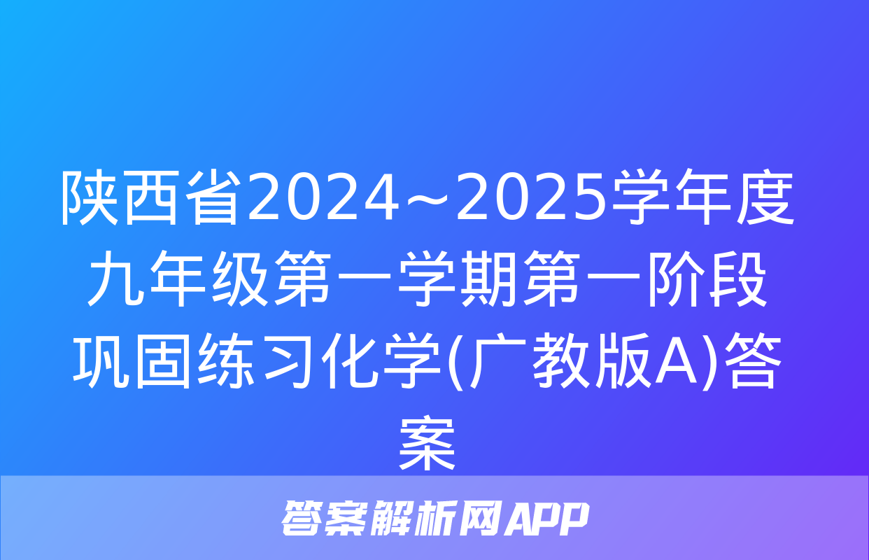 陕西省2024~2025学年度九年级第一学期第一阶段巩固练习化学(广教版A)答案