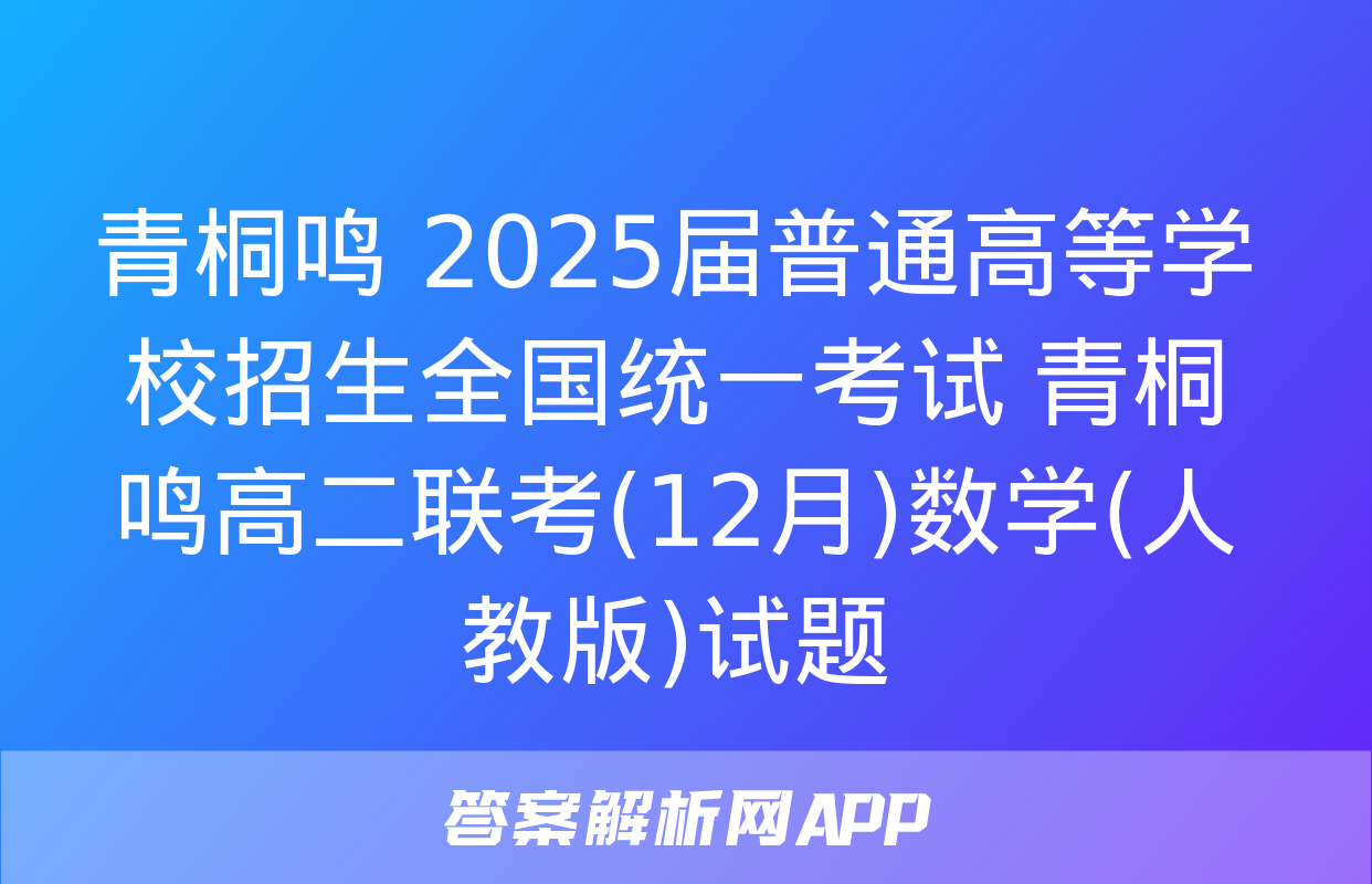 青桐鸣 2025届普通高等学校招生全国统一考试 青桐鸣高二联考(12月)数学(人教版)试题