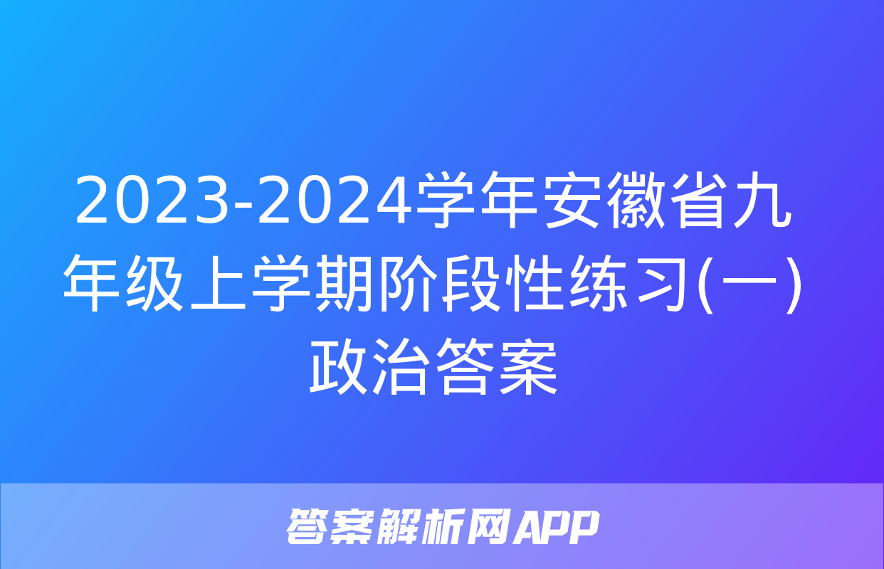 2023-2024学年安徽省九年级上学期阶段性练习(一)政治答案