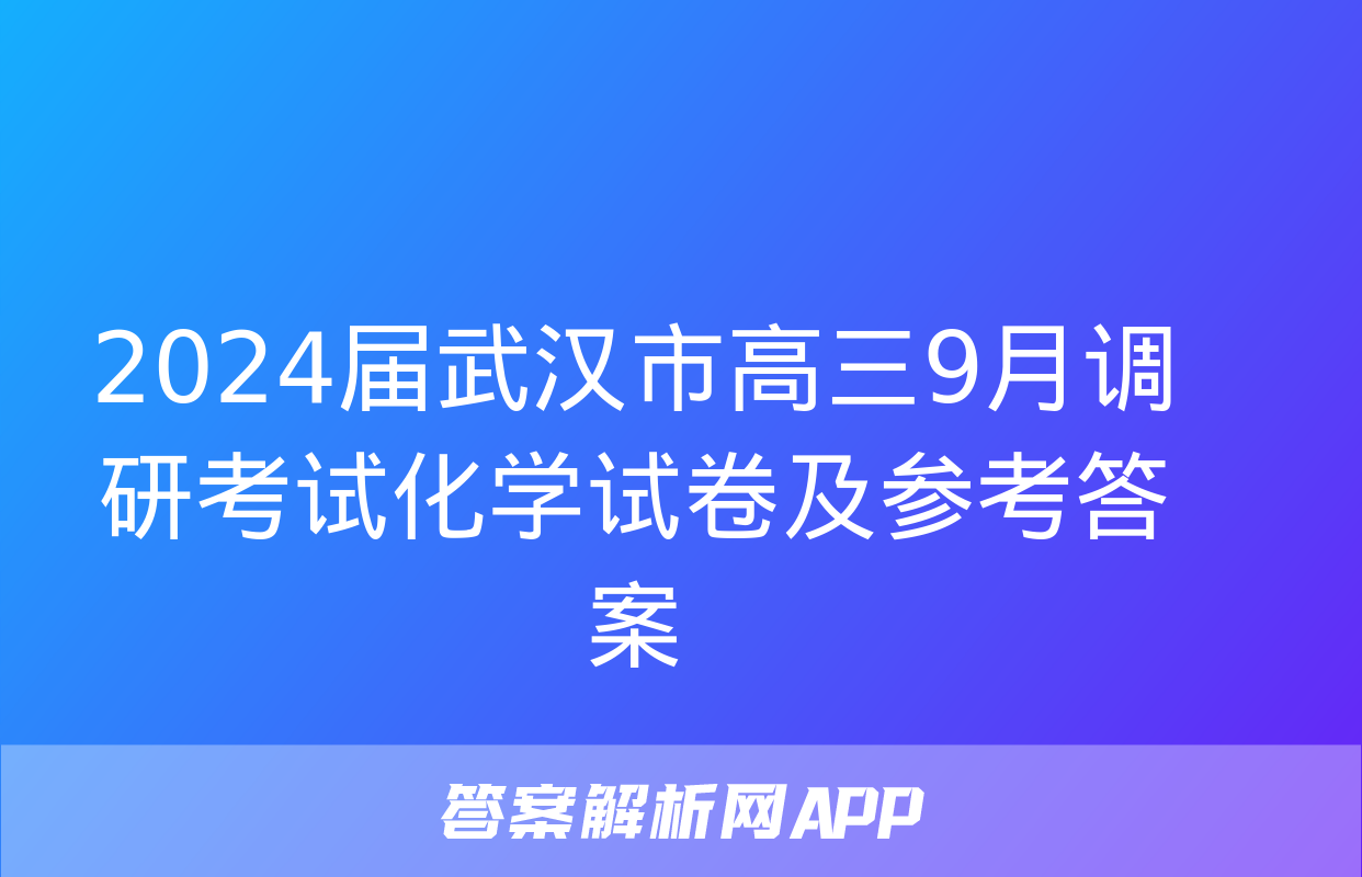 2024届武汉市高三9月调研考试化学试卷及参考答案