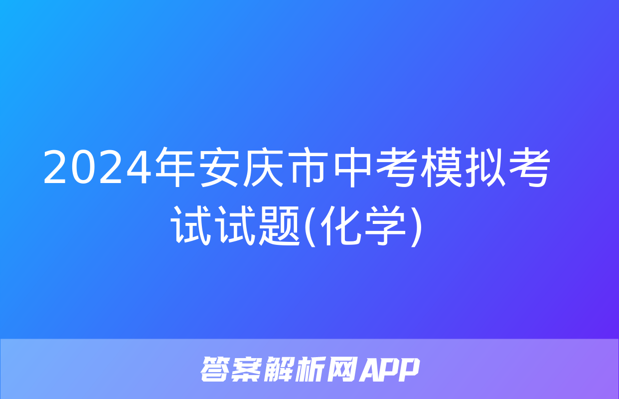 2024年安庆市中考模拟考试试题(化学)