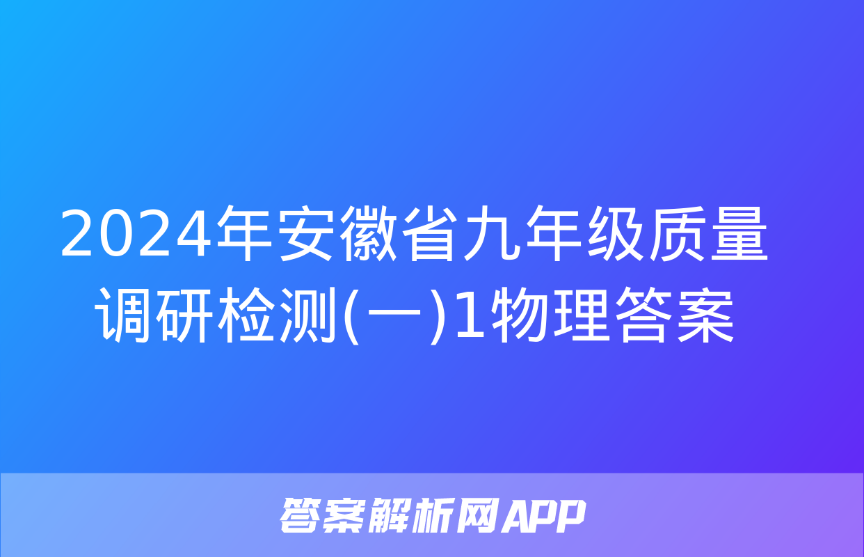 2024年安徽省九年级质量调研检测(一)1物理答案