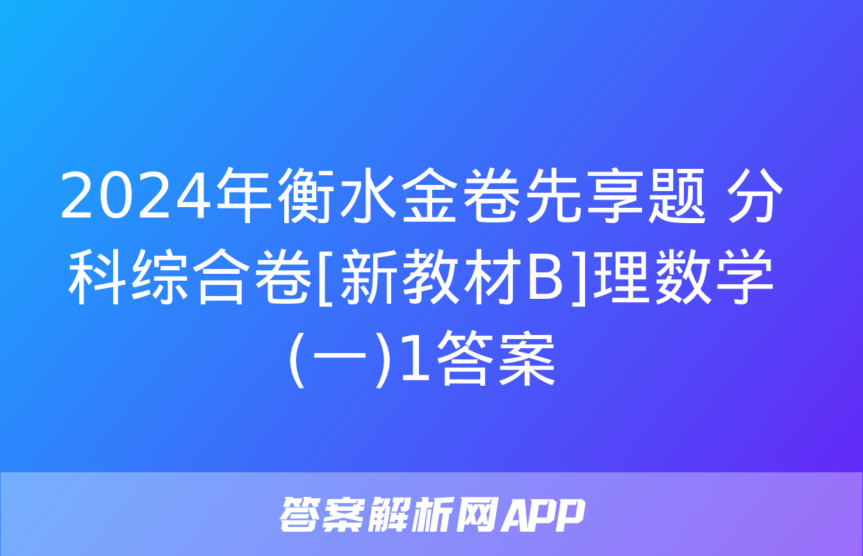 2024年衡水金卷先享题 分科综合卷[新教材B]理数学(一)1答案